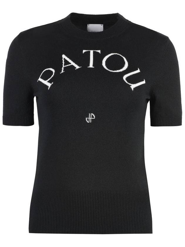 Logo Intarsia Short Sleeve Knit Top Black - PATOU - BALAAN 2