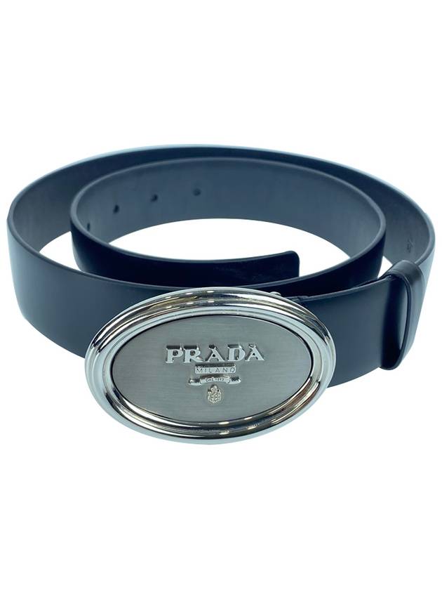 Logo Buckle Leather Belt Black - PRADA - BALAAN 3