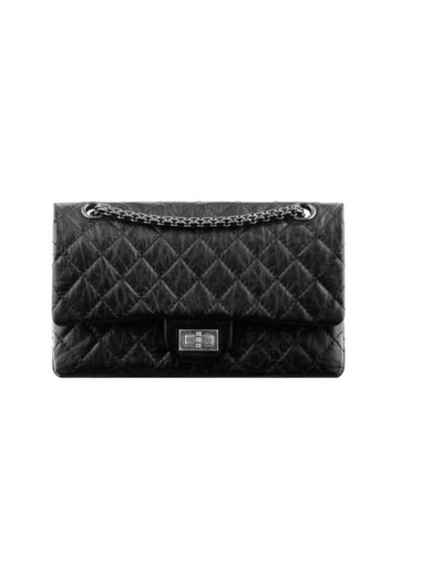 255 Chain Vintage Calfskin Ruthenium  Medium Flap Shoulder Bag Black - CHANEL - BALAAN 1