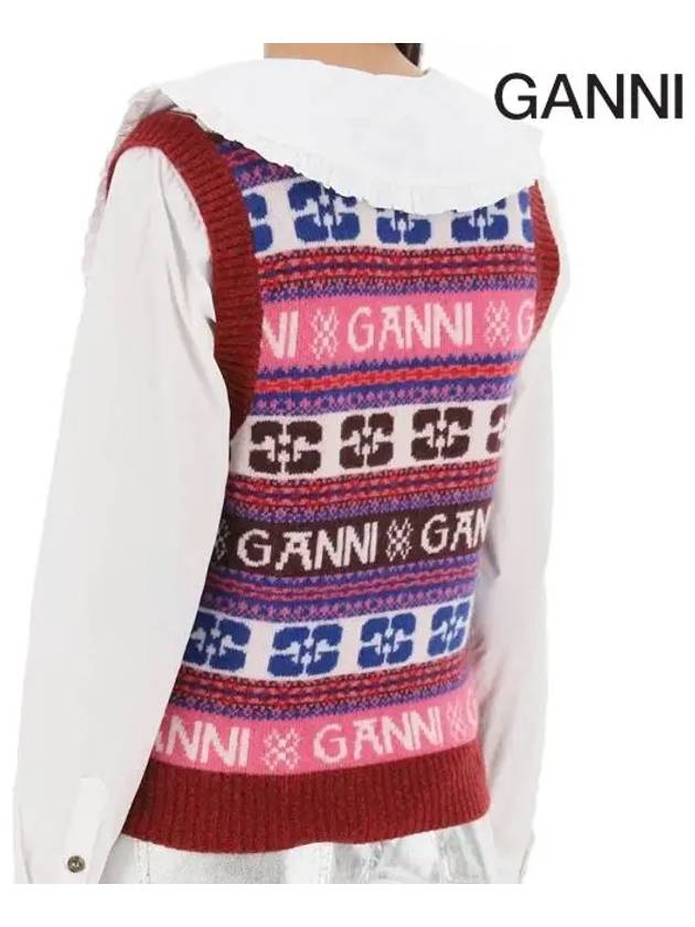 Logo Wool Mix Vest Red - GANNI - BALAAN 8