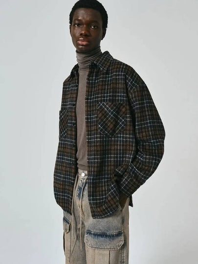 Neuer Check Wool Overfit Long Sleeve Shirt Brown - NOIRER - BALAAN 2