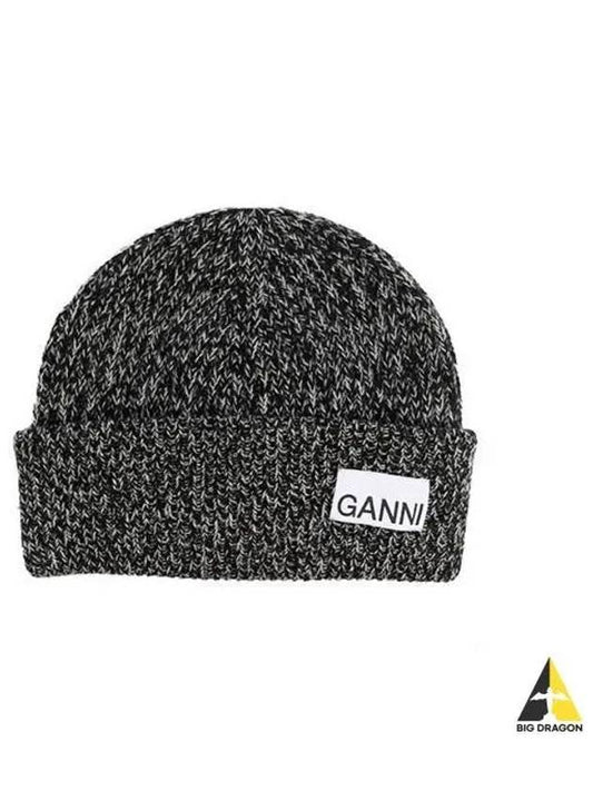 Women s Logo Patch Wool Blend Beanie Black A4938 - GANNI - BALAAN 1