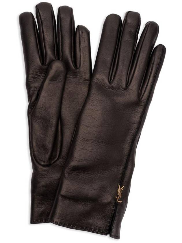 Cassandre Leather Gloves Black - SAINT LAURENT - BALAAN 1