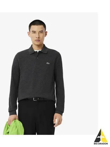 Men s Classic Fit Long Sleeve Melange Polo Black - LACOSTE - BALAAN 1