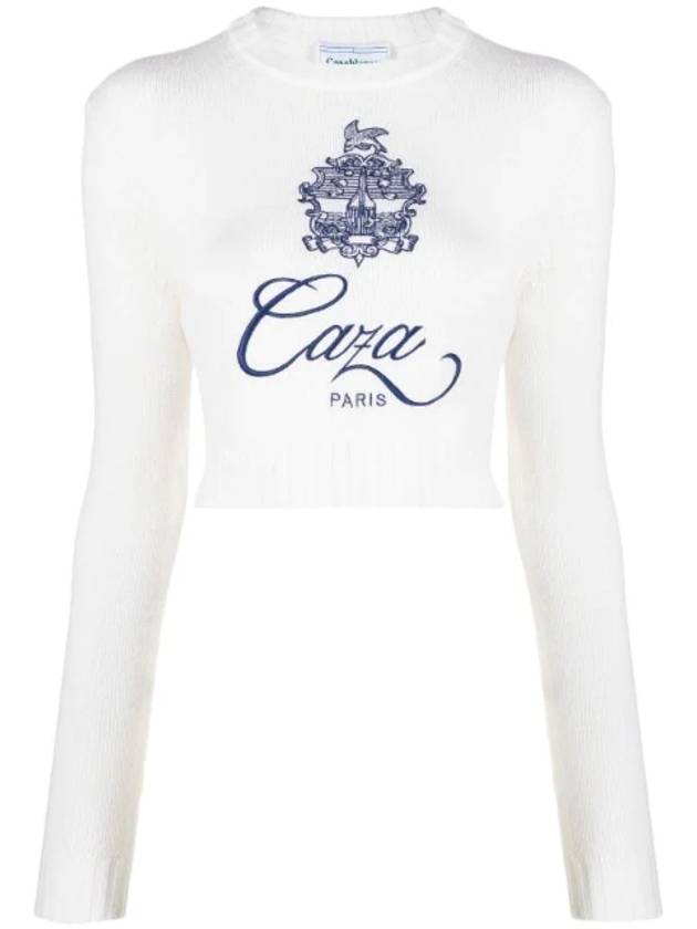 Embroidered Logo Ribbed Knit Top White - CASABLANCA - BALAAN 1