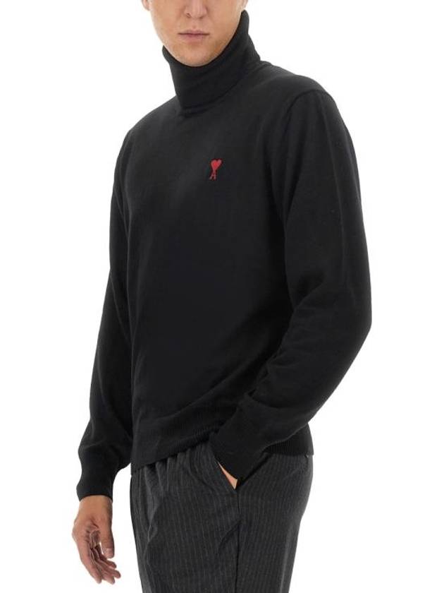 Men's Heart Logo Wool Turtleneck Black - AMI - BALAAN 6