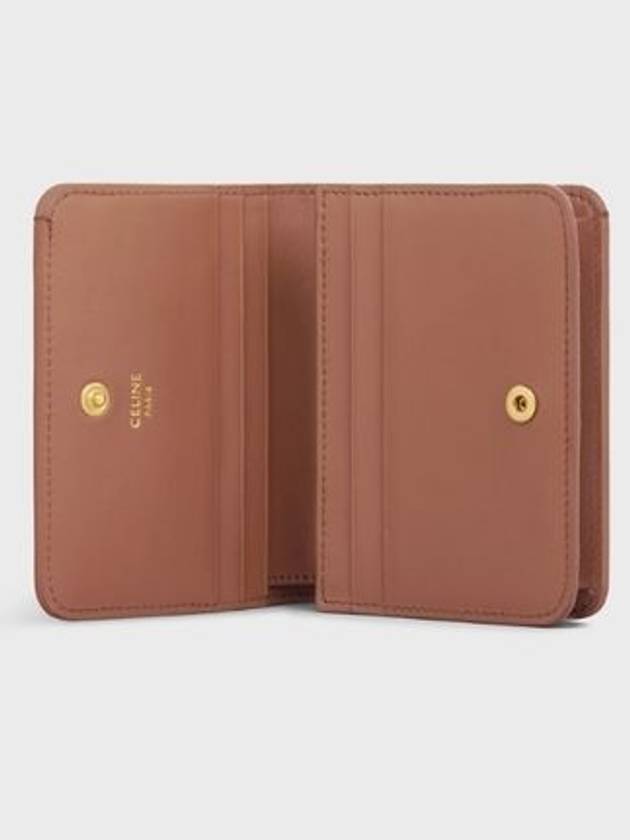 Triomphe Compact Shiny Calfskin Half Wallet Brown - CELINE - BALAAN 5