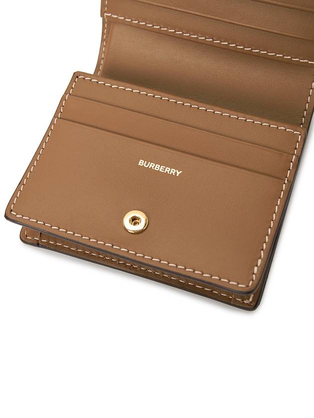 Check Small Leather Half Wallet Beige - BURBERRY - BALAAN 7