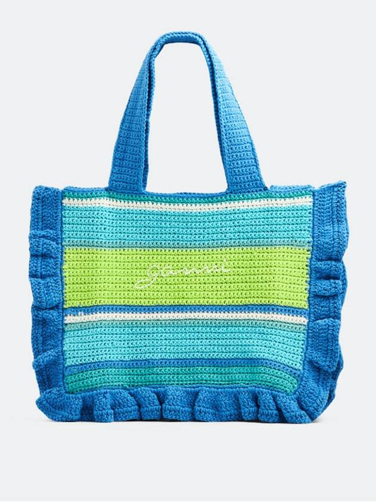 23SS Logo Crochet Frill Tote Bag Blue Women s - GANNI - BALAAN 1