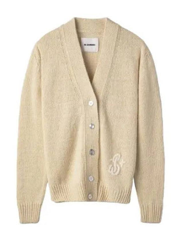 Logo V neck cardigan ivory - JIL SANDER - BALAAN 1