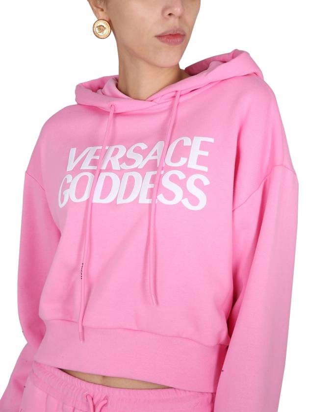 Goddess Crop Hooded Top Pink - VERSACE - BALAAN 5