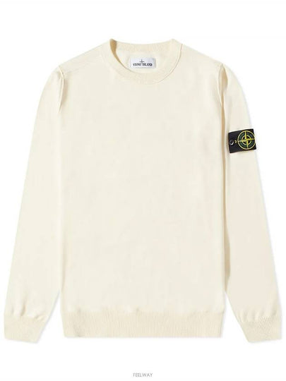 Wappen Patch Crew Neck Soft Cotton Knit Top Ivory - STONE ISLAND - BALAAN 2