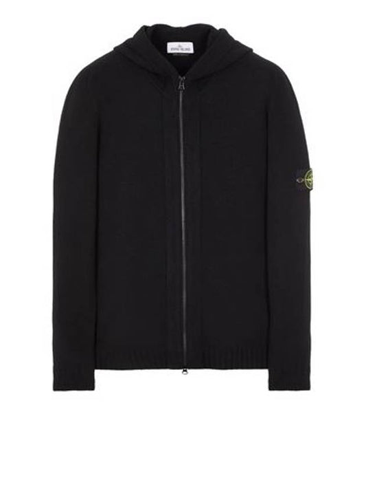 Wappen Patch Lambswool Knit Hooded Zip Up Black - STONE ISLAND - BALAAN 2