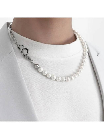 Men's Pearl Layered Chain Necklace Silver - BASSCLEF - BALAAN 2