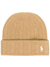 Embroidered Pony Cable Knit Beanie Brown - POLO RALPH LAUREN - BALAAN 3