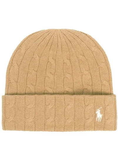 Embroidered Pony Cable Knit Beanie Brown - POLO RALPH LAUREN - BALAAN 2