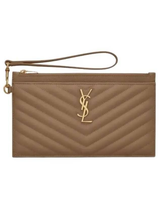 Cassandre Matelasse Large Zipped Clutch Bag Taupe - SAINT LAURENT - BALAAN 1