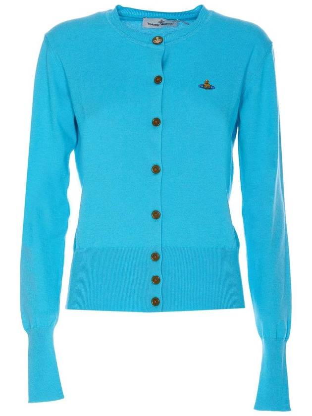 Logo Patch Cardigan Blue - VIVIENNE WESTWOOD - BALAAN 1