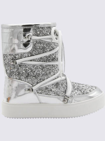 Chiara Ferragni Silver Glitter Flat Ankle Boots - CHIARA FERRAGNI - BALAAN 1