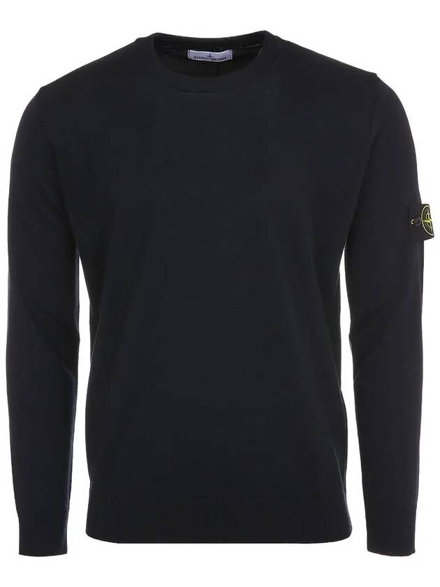 Logo Patch Crewneck Virgin Wool Knit Top Navy - STONE ISLAND - BALAAN 3