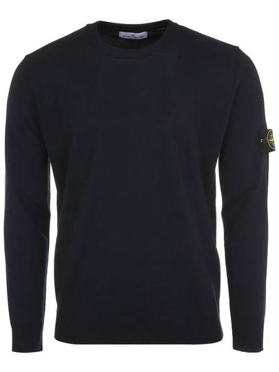 Logo Patch Crewneck Virgin Wool Knit Top Navy - STONE ISLAND - BALAAN 2