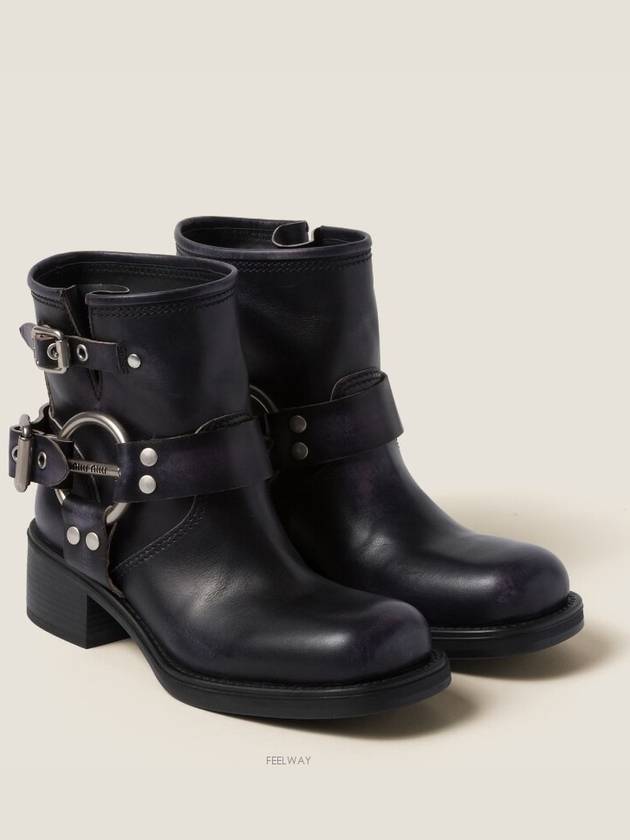 Vintage Look Leather Middle Boots Black - MIU MIU - BALAAN 3