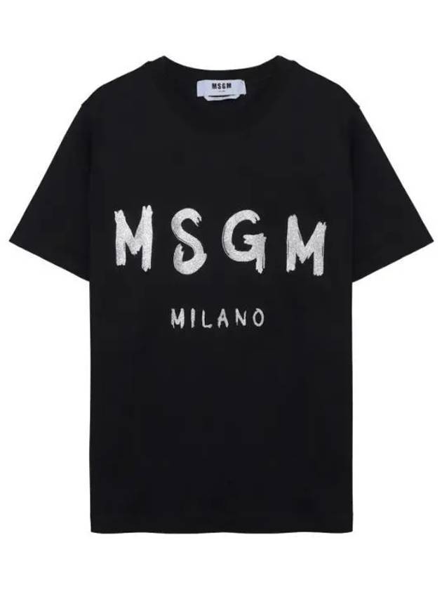 Glitter Logo Crewneck Short Sleeve T Shirt Black - MSGM - BALAAN 1