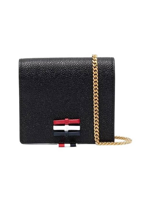 Pebble Grain Leather Bow Detail Chain Strap Card Wallet Black - THOM BROWNE - BALAAN 2