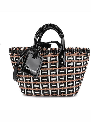 Bistro XS Basket Two Way Tote Bag Black White - BALENCIAGA - BALAAN 1