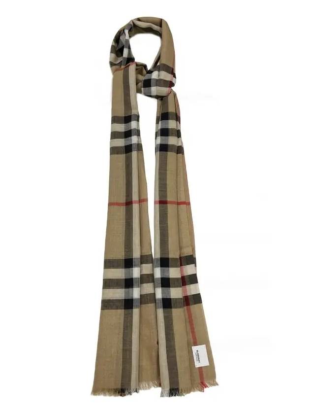 Check Wool Silk Scarf Beige - BURBERRY - BALAAN 6