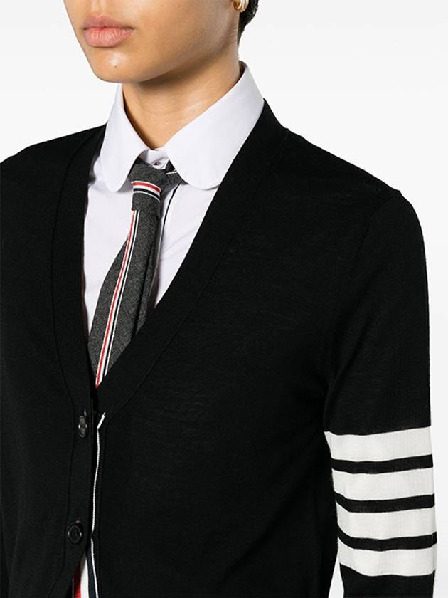 4 Bar Relaxed Fit Fine Merino Wool Cardigan Black - THOM BROWNE - BALAAN 8