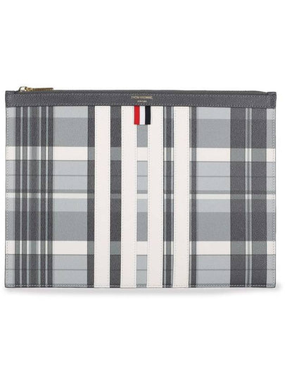 Madras 4 Bar Stripe Clutch Bag Grey - THOM BROWNE - BALAAN 2