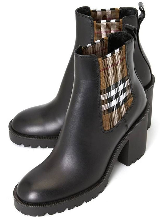 Check Panel Leather Ankle Chelsea Boots Black - BURBERRY - BALAAN 2