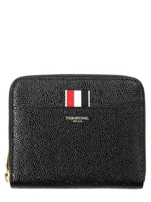 Three Stripes Pebble Grain Zipper Round Half Wallet Black - THOM BROWNE - BALAAN 2