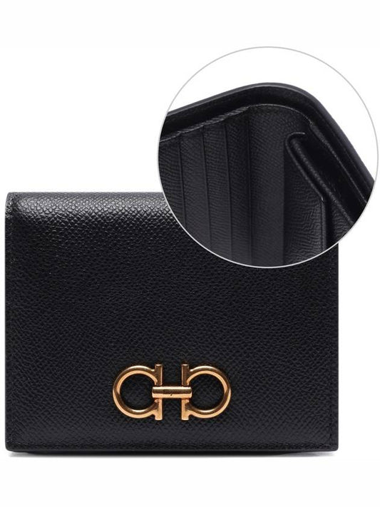 Gancini Compact Half Wallet Black - SALVATORE FERRAGAMO - BALAAN 2