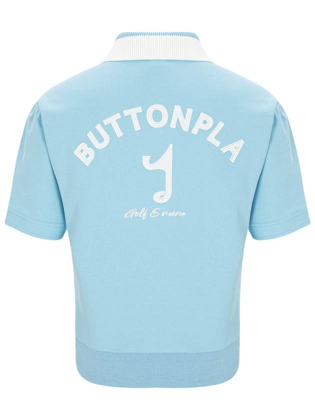 Y logo collar knit pique short sleeve t-shirt blue - BUTTONPLAY - BALAAN 2