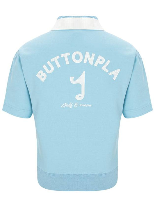 Y logo collar knit pique short sleeve t-shirt blue - BUTTONPLAY - BALAAN 2