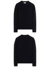 Men's Wappen Patch Crew Neck Wool Knit Top Black - STONE ISLAND - BALAAN 6