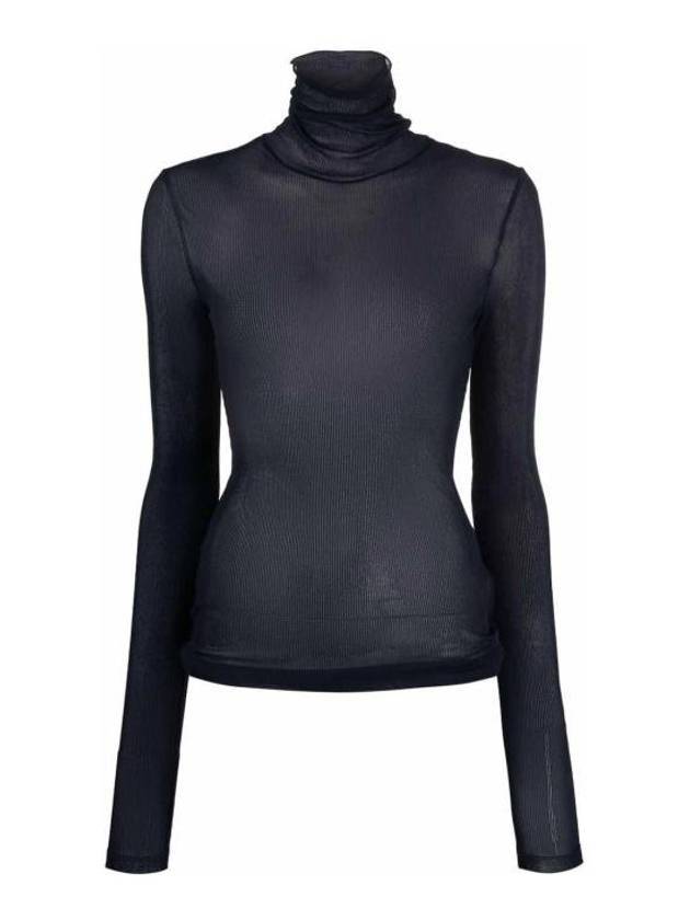 Stretch Turtleneck Viscose Long Sleeve T-Shirt Navy - AMI - BALAAN 1