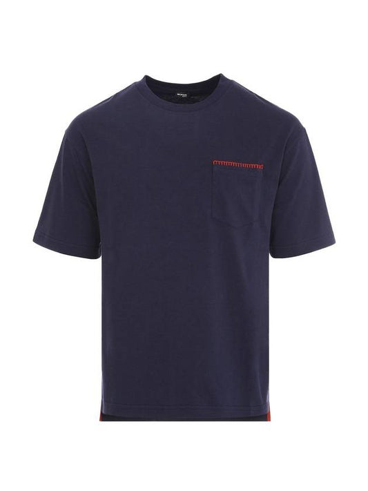 Pocket Wipstitch Short Sleeve T-shirt Navy - KITON - BALAAN 1