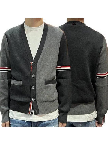 Funmix three stripe Milanese stitch cotton cardigan MKC3 1141489 - THOM BROWNE - BALAAN 1