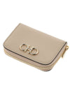 Women's Gancini Logo Zipper Card Wallet Beige - SALVATORE FERRAGAMO - BALAAN 5