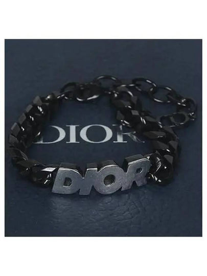 B1611HOMMT Silver Logo Black Link Chain Bracelet - DIOR - BALAAN 2