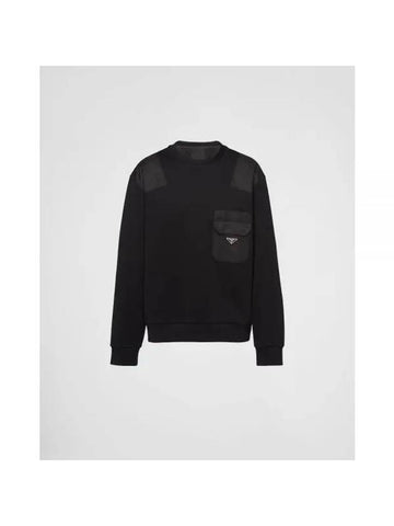 Re-Nylon Details Cotton Sweatshirt Black - PRADA - BALAAN 1