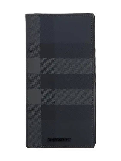 Logo Checked Leather Long Wallet Charcoal - BURBERRY - BALAAN 2