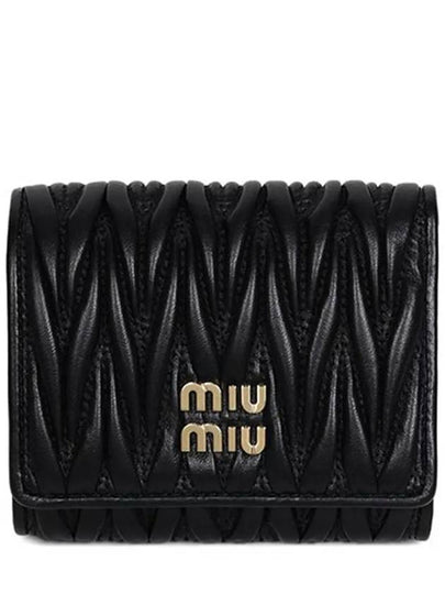 Matelasse Logo Nappa Leather Half Wallet Black - MIU MIU - BALAAN 2