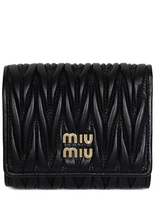 Matelasse Logo Nappa Leather Half Wallet Black - MIU MIU - BALAAN 2