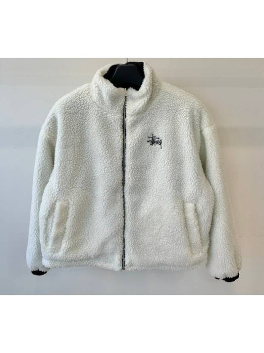 Women's Sherpa Reversible Work Zip-Up Jacket White Black - STUSSY - BALAAN 2