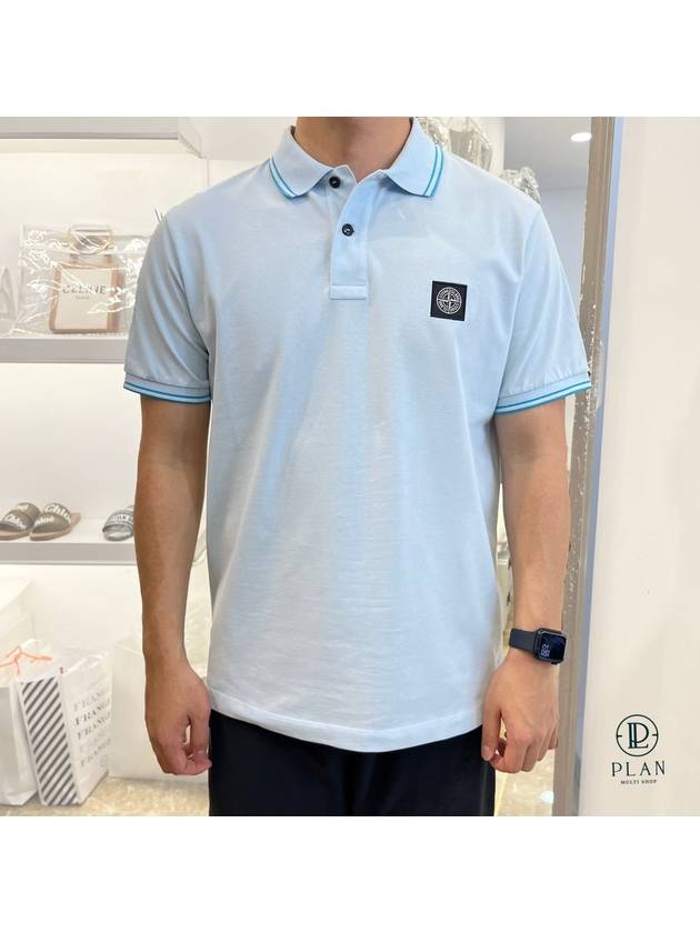 Men's Two Line Wappen Patch Cotton Short Sleeve Polo Shirt Sky Blue - STONE ISLAND - BALAAN 2