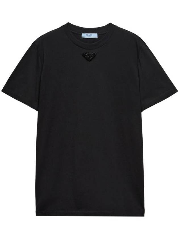 Embroidered Triangle Short Sleeve T-Shirt Black - PRADA - BALAAN 1